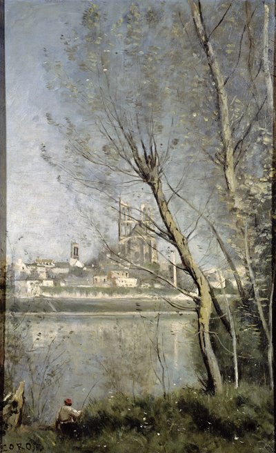 Mantes, Vista della Cattedrale e della Città attraverso gli Alberi, c.1865-70 da Jean Baptiste Camille Corot